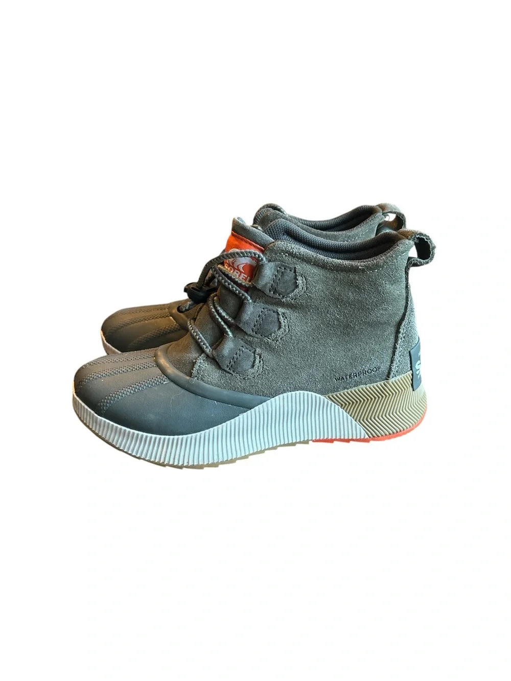 Sorel Youth Waterproof Out ‘N About Olive/Orange Suede & Rubber Winter Boots Y 3